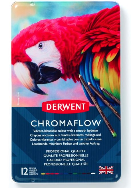 Derwent Chromaflow Set Matite con Corpo Rotondo da 3,5 mm, Nucleo Cremoso e Sfumabile, Adatto per Disegnare, Colorare e Stratificare