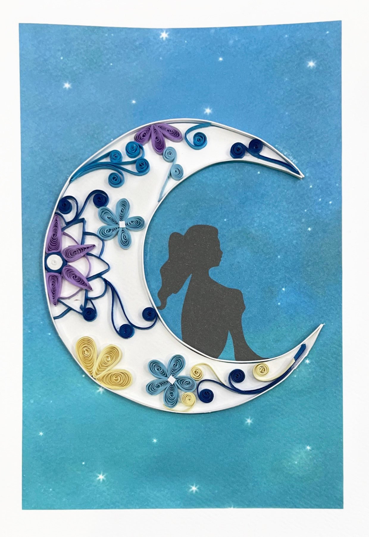 Biglietto Filigrana di carta bambina sulla luna
