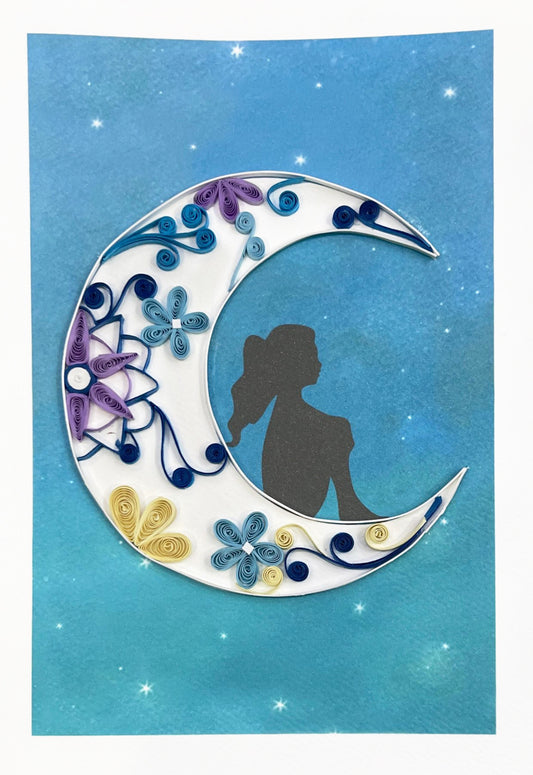 Biglietto Filigrana di carta bambina sulla luna