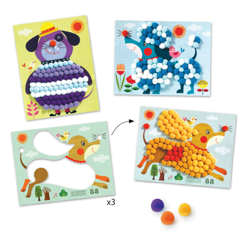 Gioco Djeco QUADRO DI POMPONS DJ09865 Cagnolini da accarezzare