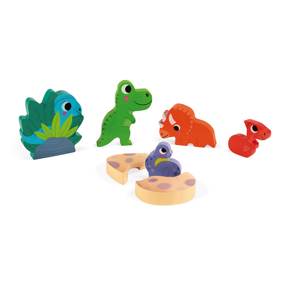 Janod Puzzle Nascondino Dinosauri 6 Pezzi (Legno) 18 - 36 mesi 07104