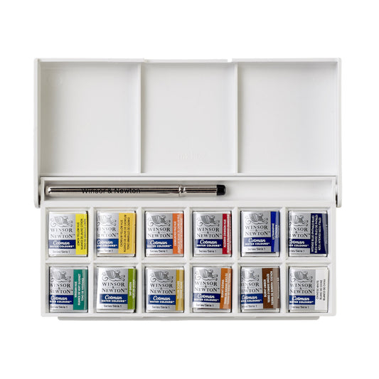12 Mezzi Godet scatola Confezione Tascabile “sketchers” in Plastica,Acquerelli Winsor & Newton Cotman,