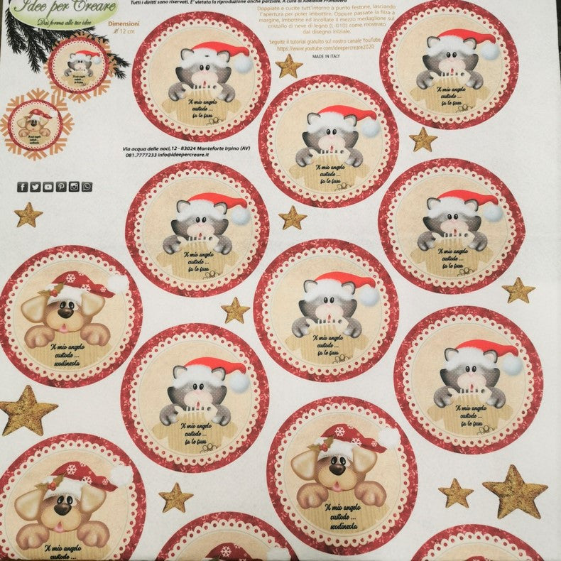 Pannello decorato Cane gatto 12 cm P-055b Natale