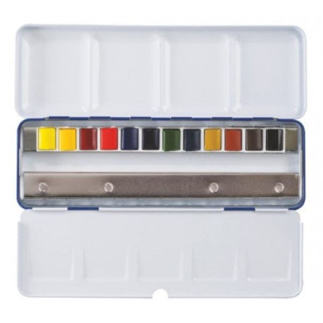 Set Acquarelli Winsor & Newton Cotman Blue Box 1/2 Godet 12 pezzi scatola metallo