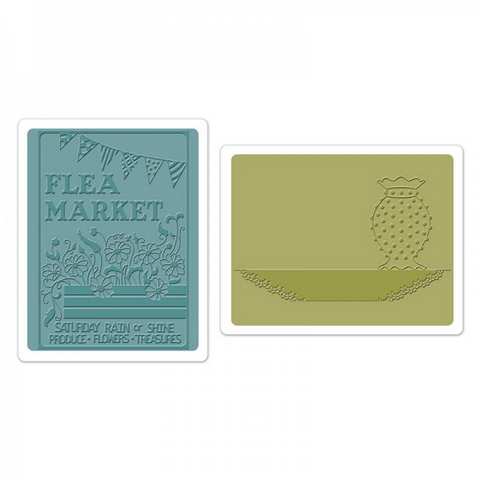Sizzix Textured Impressions Embossing Folders 2PK - Flea Market & Hobnail Vase Set  658471