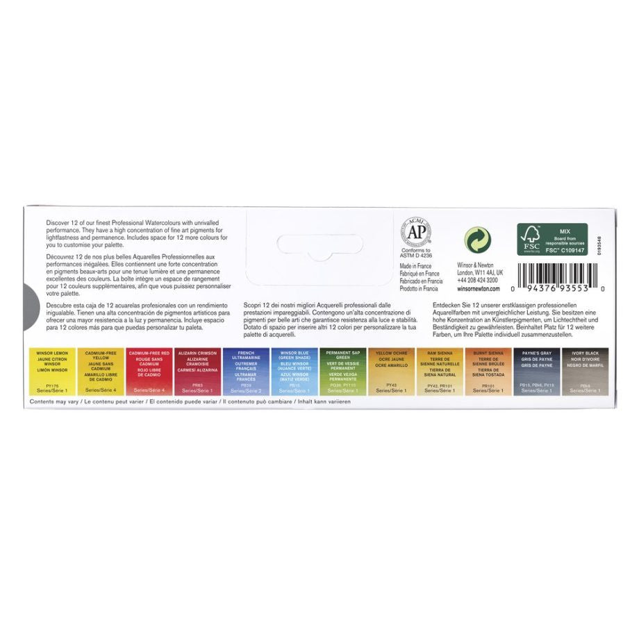 Winsor & Newton Professional Water Colour Customizable Travel Tin - 12 Mezzi Godet (Ex Black Box)