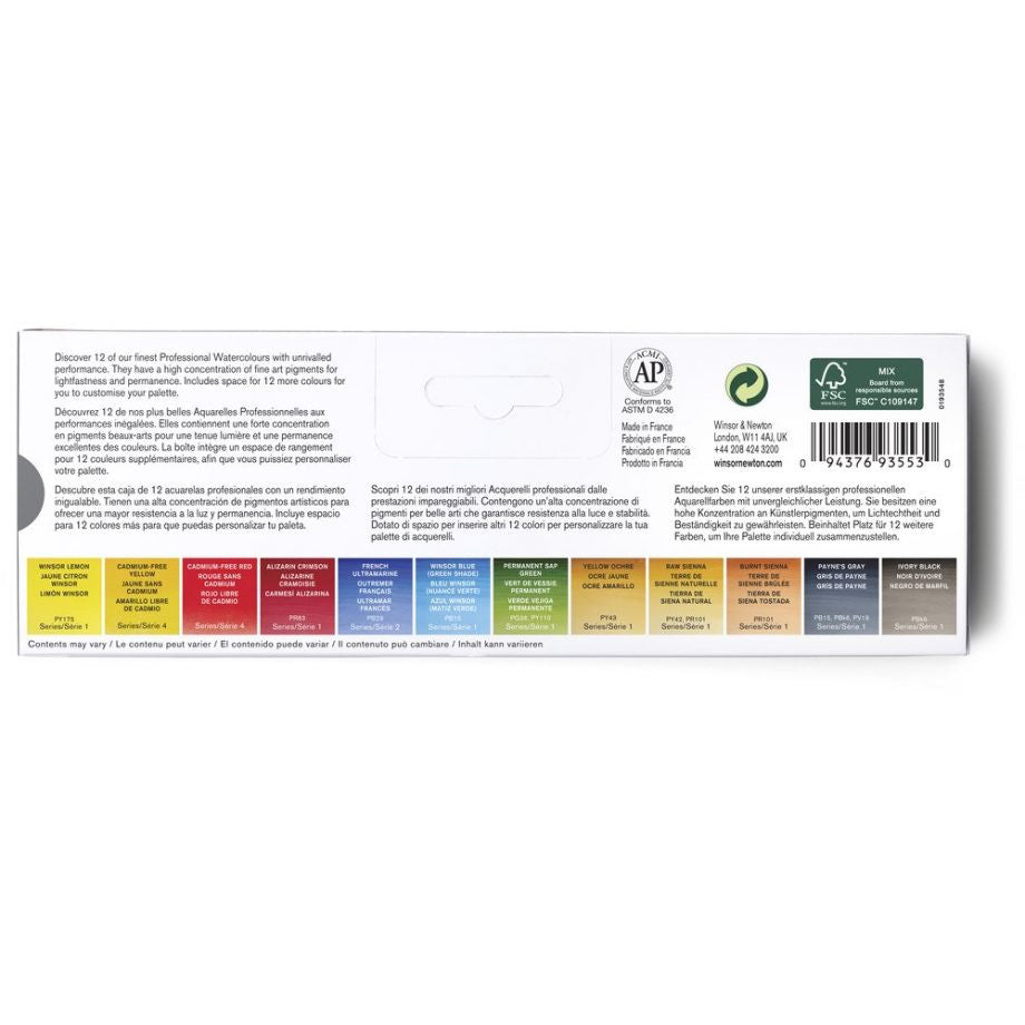 Winsor & Newton Professional Water Colour Customizable Travel Tin - 12 Mezzi Godet (Ex Black Box)
