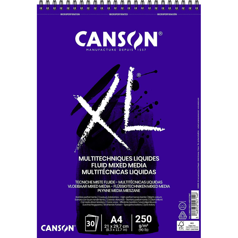 Blocco Disegno CANSON XL Fluid Mixed Media Formato 21 x 29,7 cm