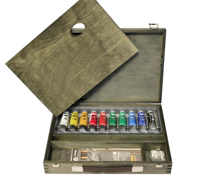 Maimeri Tempera FINE - Cassetta in Legno Vintage - 10 Tubi 20ml
