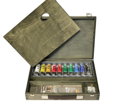 Maimeri Tempera FINE - Cassetta in Legno Vintage - 10 Tubi 20ml