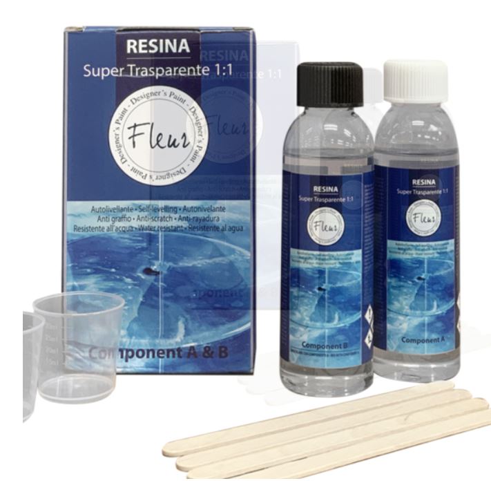 FLEUR Resina Epossidica Trasparente a Colata senza Solventi, Effetto Vetro Liquido Lucido, Bicomponente, Formato A + B