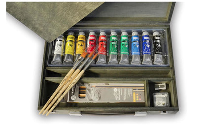 Maimeri Tempera FINE - Cassetta in Legno Vintage - 10 Tubi 20ml