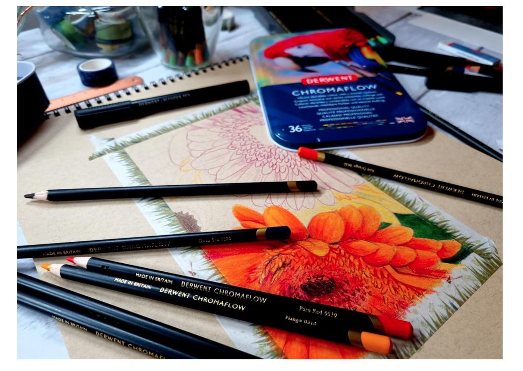 Derwent Chromaflow Set  Matite con Corpo Rotondo da 3,5 mm, Nucleo Cremoso e Sfumabile, Adatto per Disegnare, Colorare e Stratificare