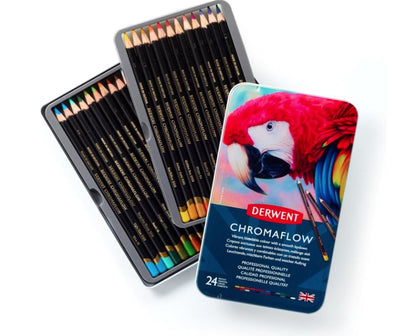 Derwent Chromaflow Set  Matite con Corpo Rotondo da 3,5 mm, Nucleo Cremoso e Sfumabile, Adatto per Disegnare, Colorare e Stratificare