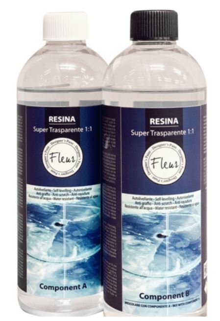 FLEUR Resina Epossidica Trasparente a Colata senza Solventi, Effetto Vetro Liquido Lucido, Bicomponente, Formato A + B