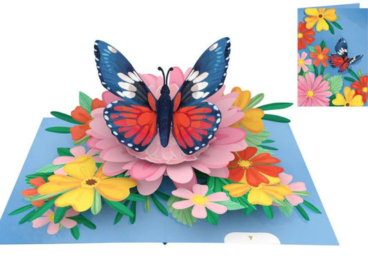 Biglietto KIRIGAMI  Pop Up di Origamo® farfalla su fiori