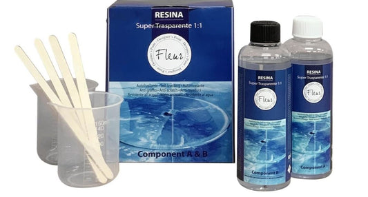 FLEUR Resina Epossidica Trasparente a Colata senza Solventi, Effetto Vetro Liquido Lucido, Bicomponente, Formato A + B