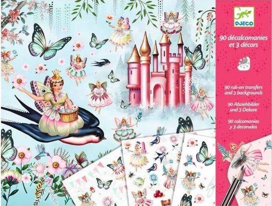 DECALCOMANIE kit artistico NEL PAESE DELLE FATE 3 tavole DJECO 90 immagini DJ09566 età 4+