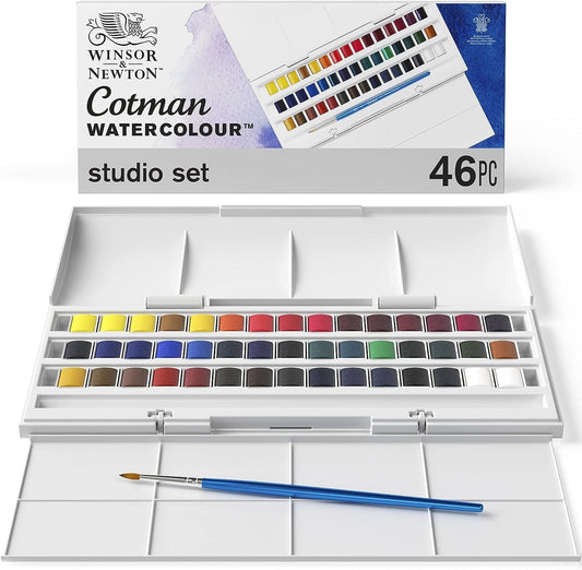 ACQUERELLI COTMAN WINSOR & NEWTON 46 MEZZI GODETS ( COPERCHIO STACCABILE)