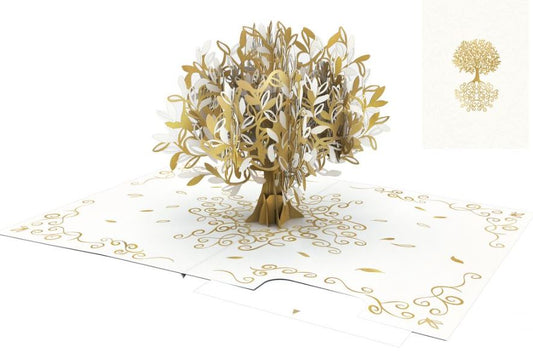 Biglietto KIRIGAMI  Pop Up di Origamo® albero oro