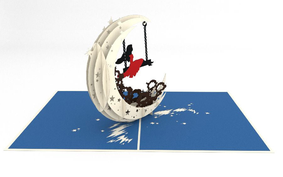 Biglietto KIRIGAMI  Pop Up di Origamo® ragazza sulla nuvola