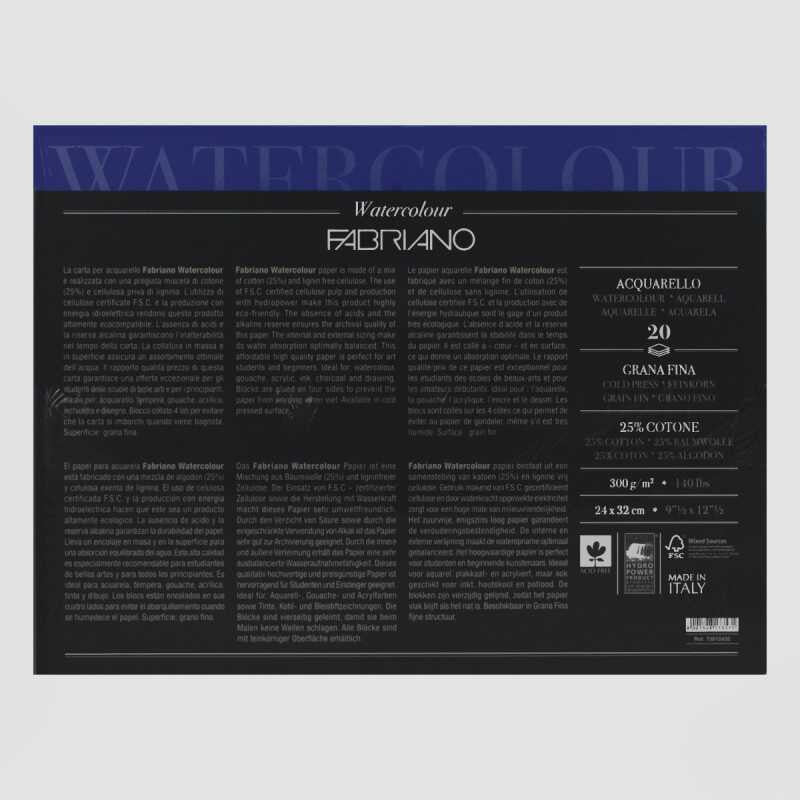 Blocco Watercolour Grana Fine 300gr 20 fogli Fabriano