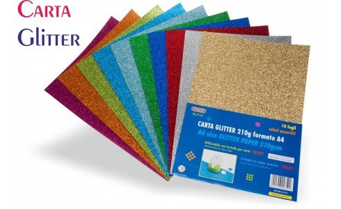 Carta Glitter A4 210gr conf. 10 fogli assortiti Wiler
