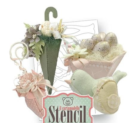 Cartamodello Stencil Creattiva Uccellini e Ombrello CRSTE-037