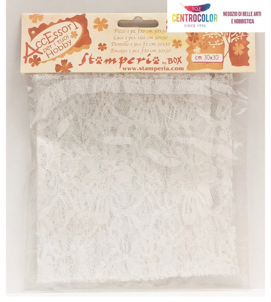 Confezione Pizzo Bianco fiori Peonie 30 x 30 cm