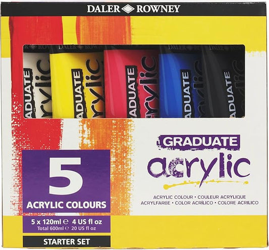 Daler Rowney colori acrilici graduate set di 5 tubi da 120ml colori assortiti