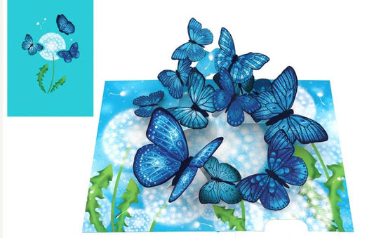 Biglietto KIRIGAMI  Pop Up di Origamo® farfalle blu
