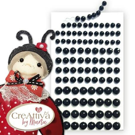 FOGLIO DA 104 OCCHI MEZZE SFERE ADESIVE MISTE 6-8-10MM NERO