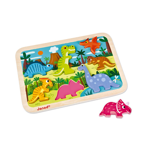 Janod Chunky Puzzle Dinosauri 7 Pezzi (Legno) 18 - 36 mesi 07054