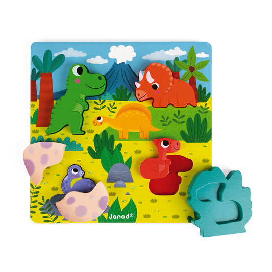 Janod Puzzle Nascondino Dinosauri 6 Pezzi (Legno) 18 - 36 mesi 07104