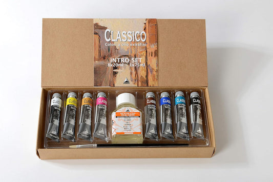 Maimeri Set in Cartone con 8 tubi da 20ml Colori a Olio Linea Classico e Accessori
