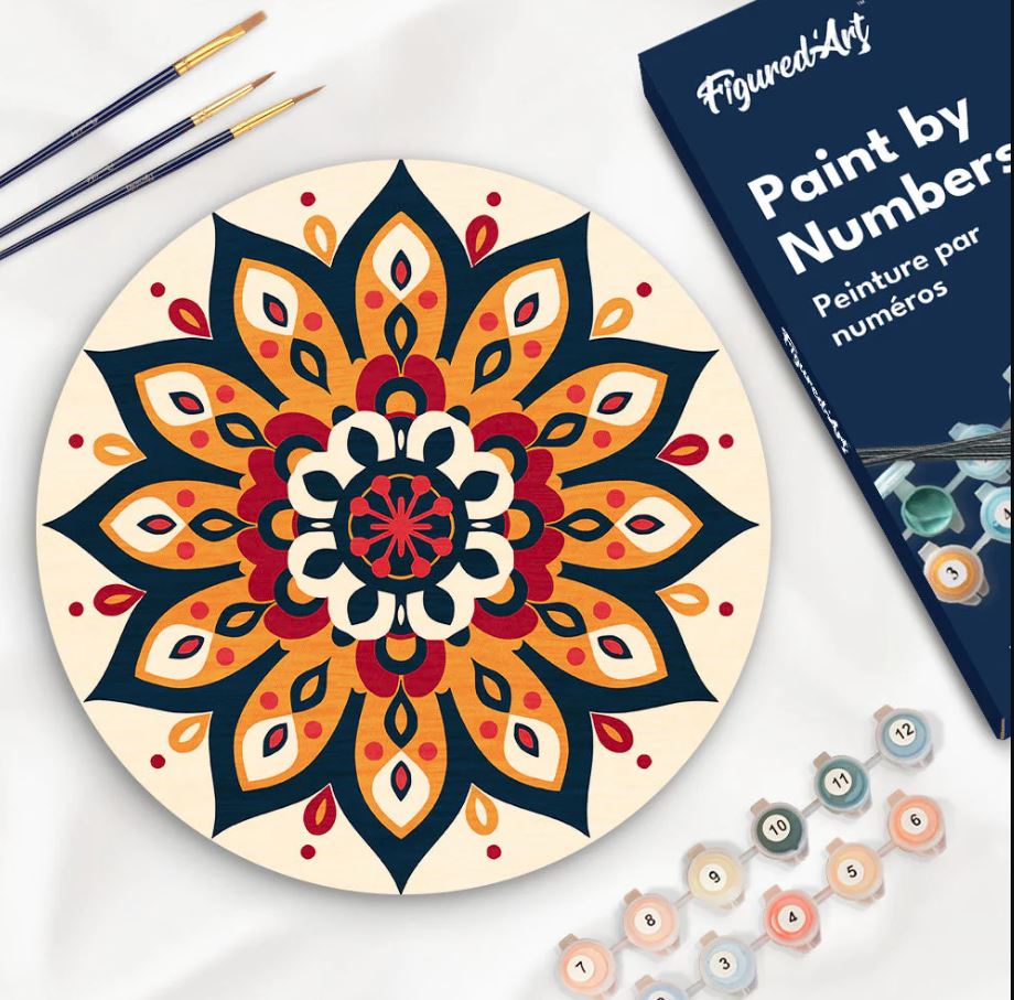 Dipingere con i Numeri su Disco di Legno - Mandala raggiante