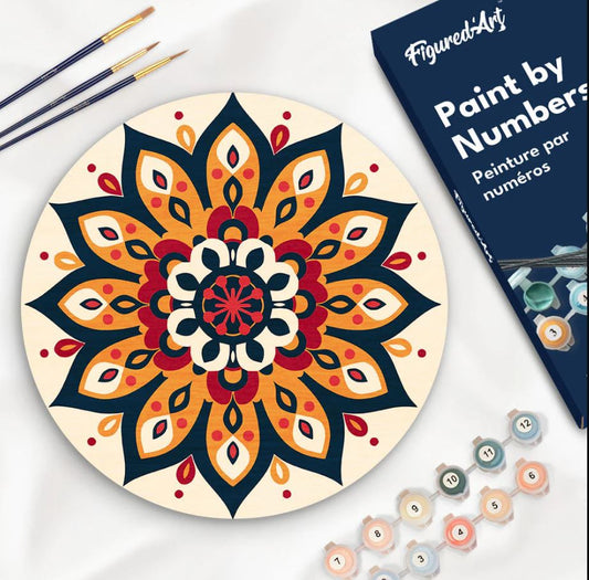 Dipingere con i Numeri su Disco di Legno - Mandala raggiante