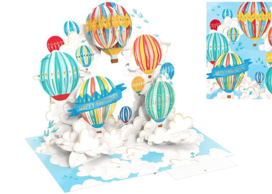 Biglietto KIRIGAMI  Pop Up di Origamo® Mongolfiere compleanno
