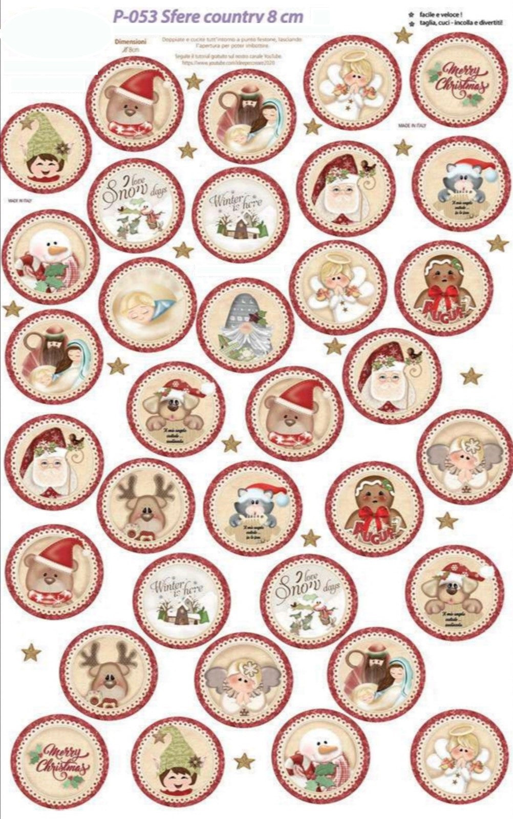 Pannello decorativo Sfere Country 8 cm P-053 Natale