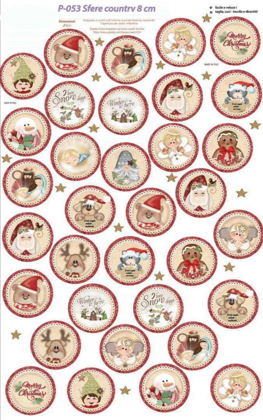 Pannello decorativo Sfere Country 8 cm P-053 Natale