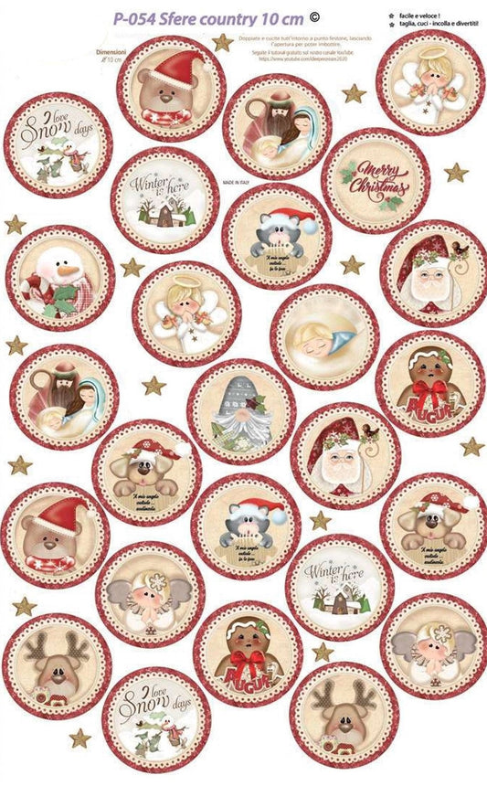 Pannello decorato Sfere Country 10 cm P-054 Natale