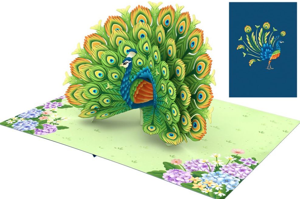 Biglietto KIRIGAMI  Pop Up di Origamo® Pavone
