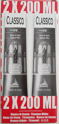 Set 2 colori ad olio extrafini Bianco di titanio 200ml. 018