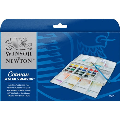 Set Acquarelli Winsor & Newton Cotman Painting Plus 1/2 Godet 24 pezzi con blocco