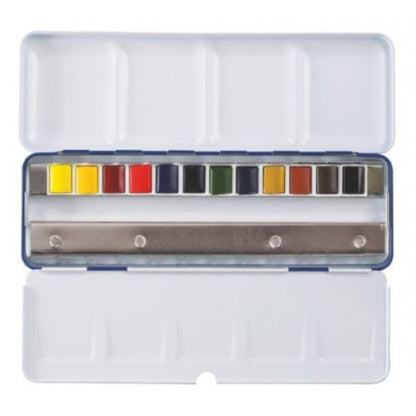 Set Acquarelli Winsor & Newton Cotman Blue Box 1/2 Godet 12 pezzi scatola metallo