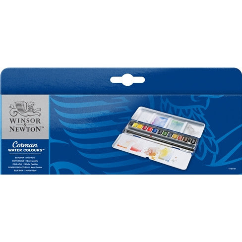 Set Acquarelli Winsor & Newton Cotman Blue Box 1/2 Godet 12 pezzi scatola metallo