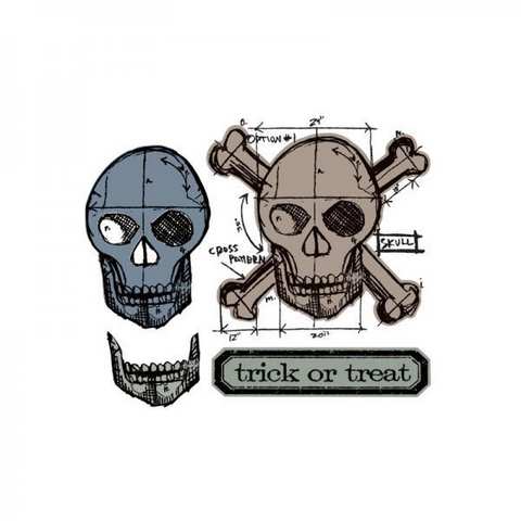 Sizzix Framelits Die Set 4PK w/Stamps - Skull Blueprint 659375
