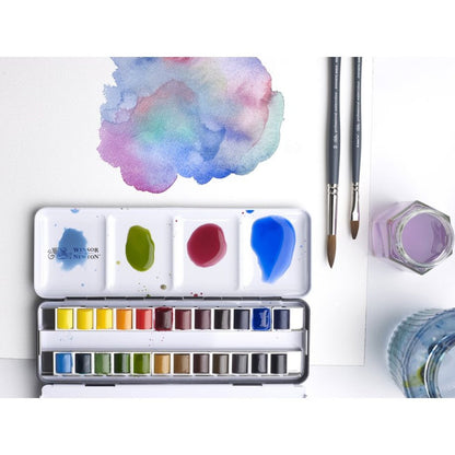 Winsor & Newton Professional Water Colour Complete Travel Tin - 24 Mezzi Godet
